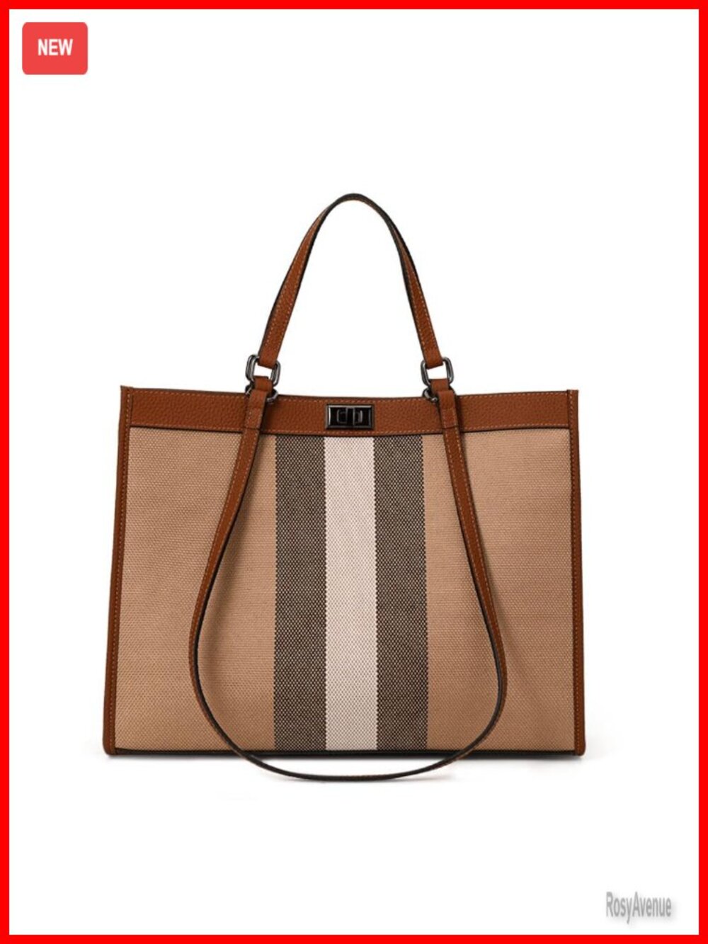 Canvas Tote Bag with Genuine Cowhide Trim, Top-Handle & Shoulder Bag, Large